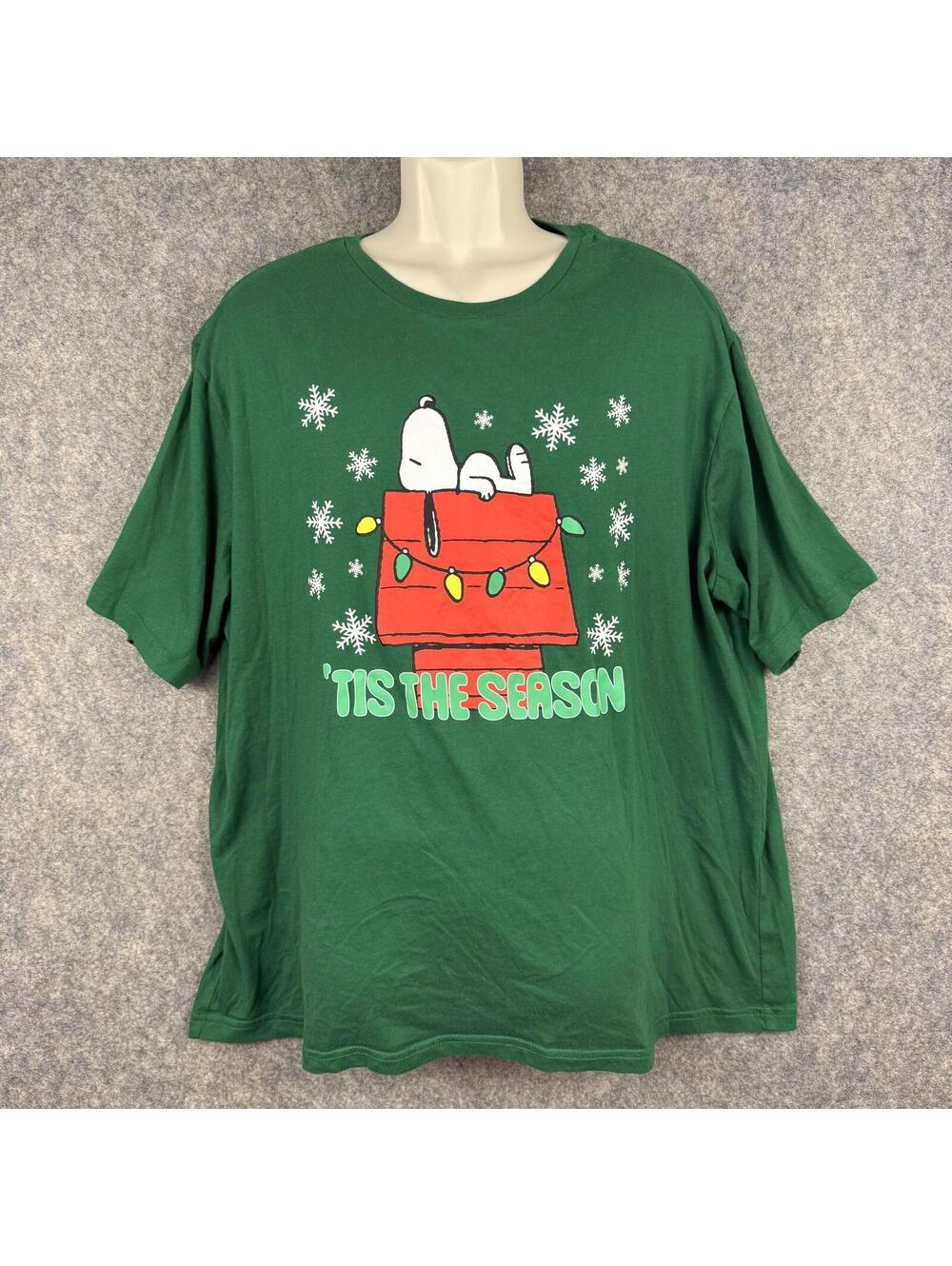 Peanuts Snoopy Christmas T Shirt Green ‘Tis The Season Adult 2XL 381